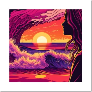 Surfer Girl Sunrise Posters and Art